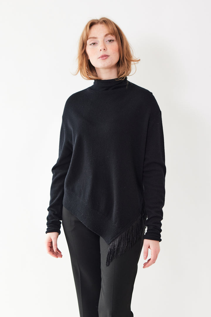 Waverly wearing Dorothee Schumacher Fringe Statement Pullover front view