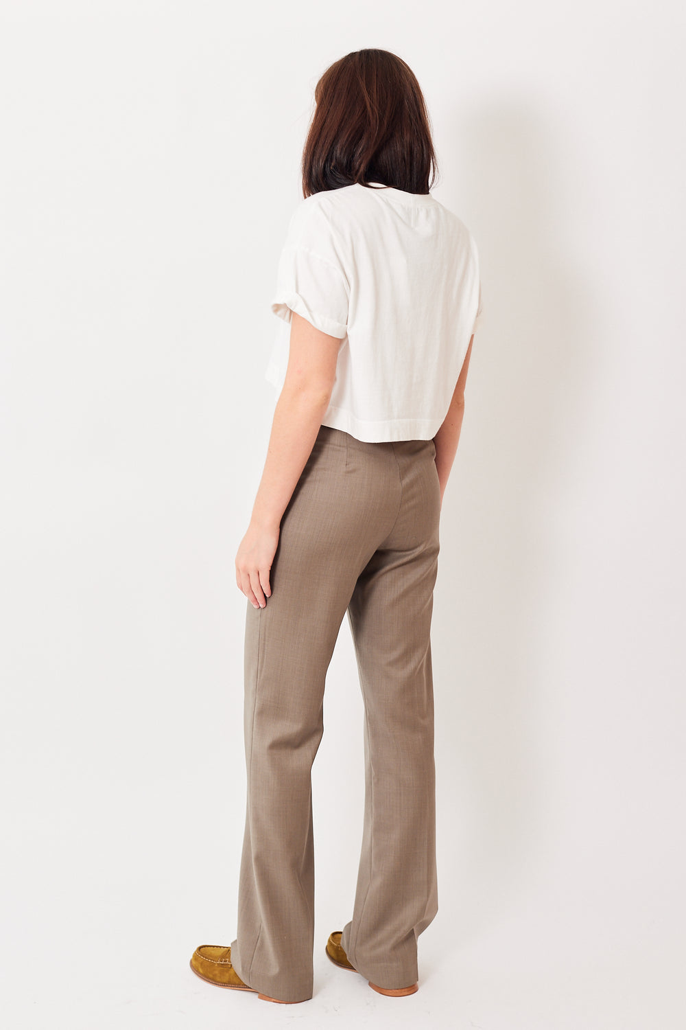 Julia wearing Golden Goose New Relaxed Light Tailoring Wool Pant rear view