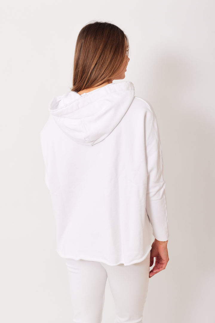 Mari wearing Frank & Eileen Kane Capelet Hoodie rear view