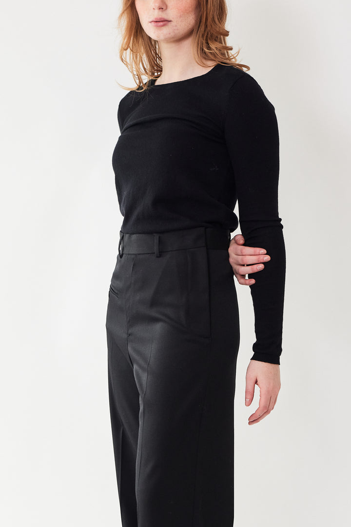 Waverly wearing MM6 Maison Margiela Tailoring Wool Side Zip Half Turn Trouser front/side view