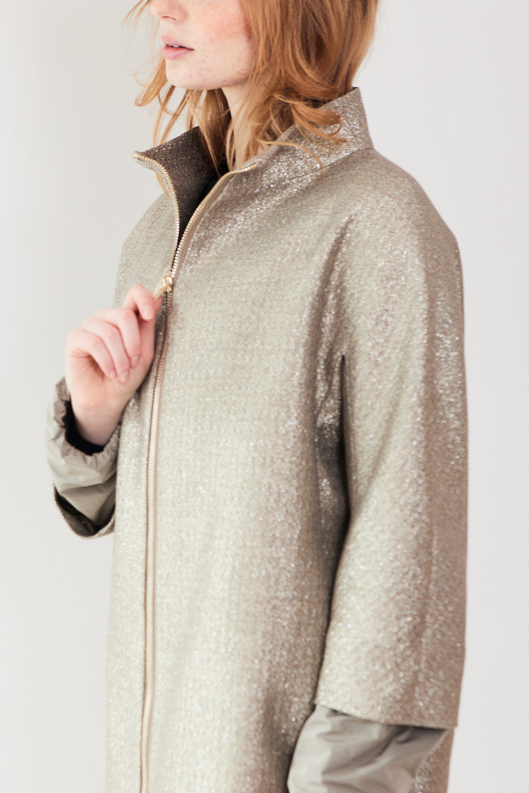 Herno Metallic Boucle Cocoon Zip Coat