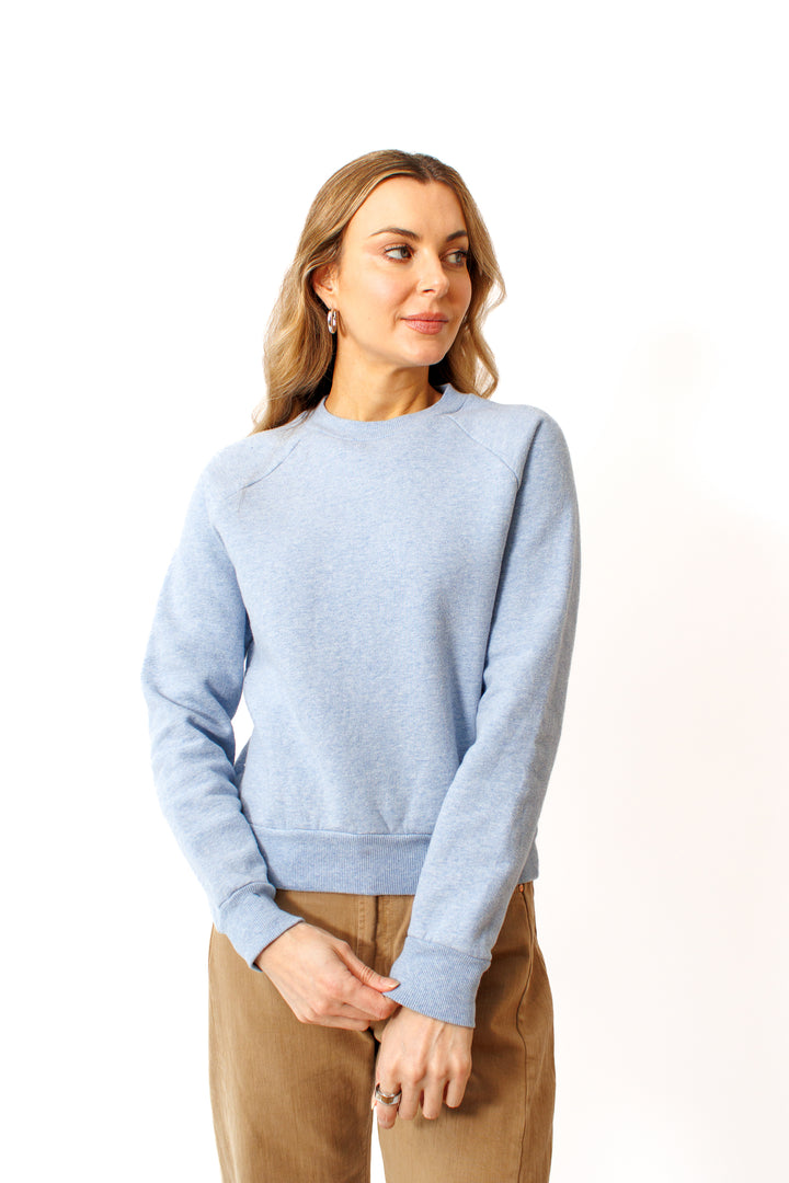 Mari wearing SPRWMN Long Sleeve Raglan Sweater Sweatshirt front view