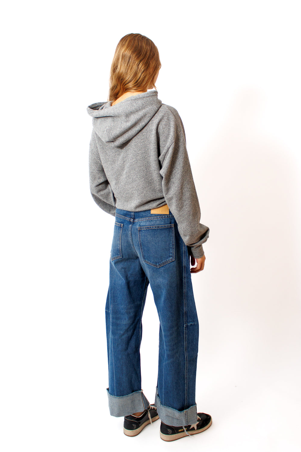 Mari wearing Relaxed Cuffed Lasso Vista Blue rear view