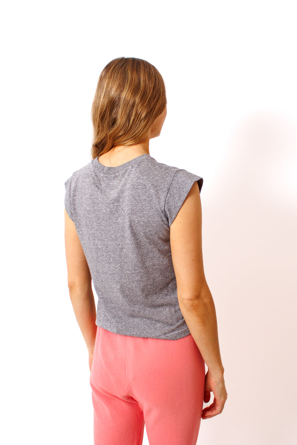 Mari wearing The Great The Peak Shoulder Tee rear view