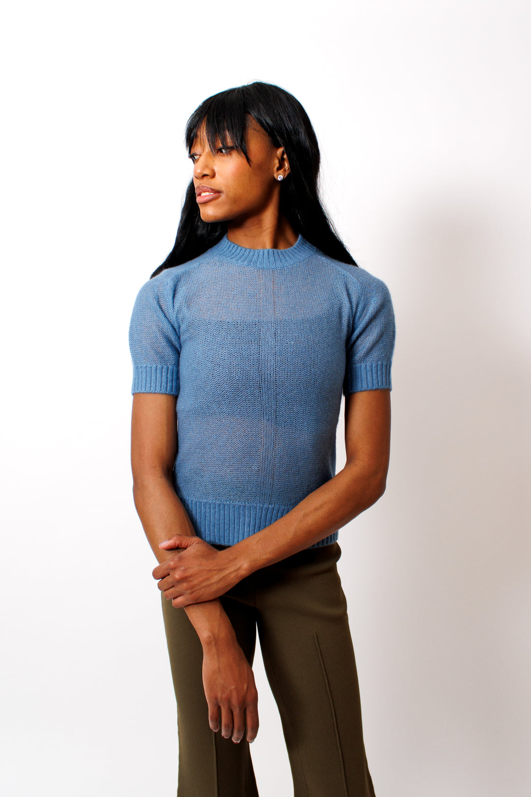 Ja'mes wearing Apiece Apart Softest Silk Cashmere Tee front view