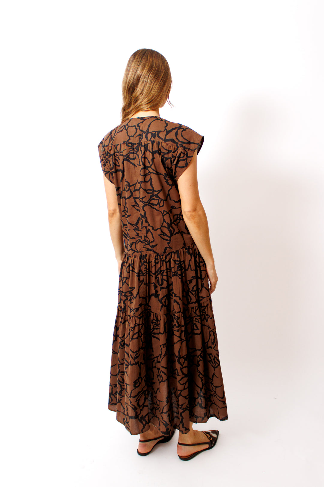 Mari wearing Apiece Apart Agathe Tier Maxi rear view 