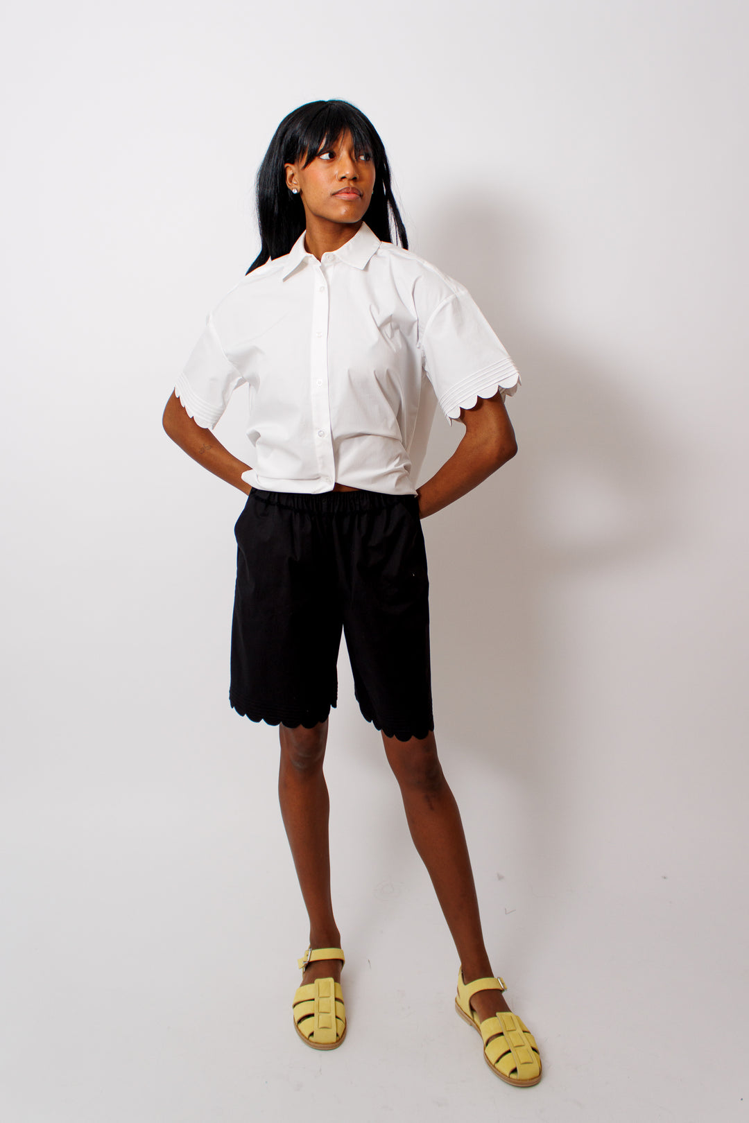 Ja'mes wearing The Garment Cyprus Shorts front view