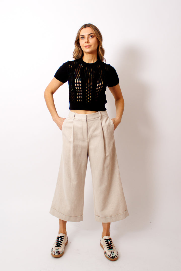 Mari wearing TWP Houston Wide Leg Trouser front view 