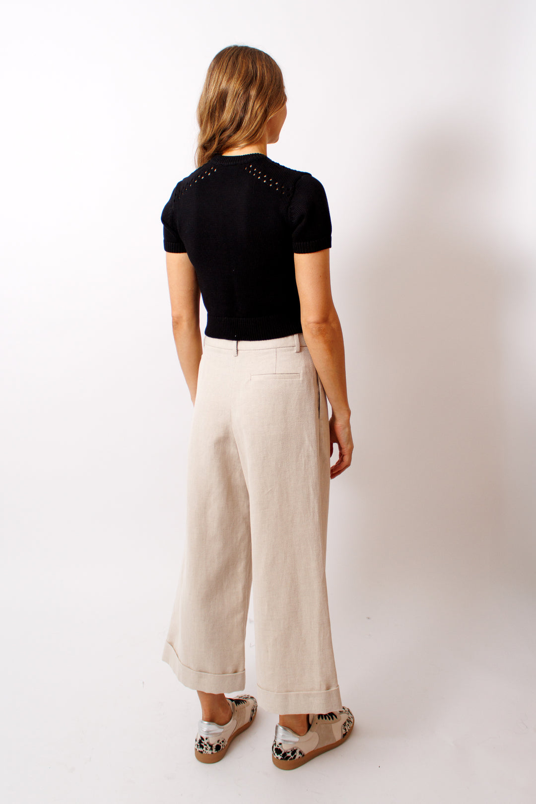 Mari wearing TWP Houston Wide Leg Trouser rear view 