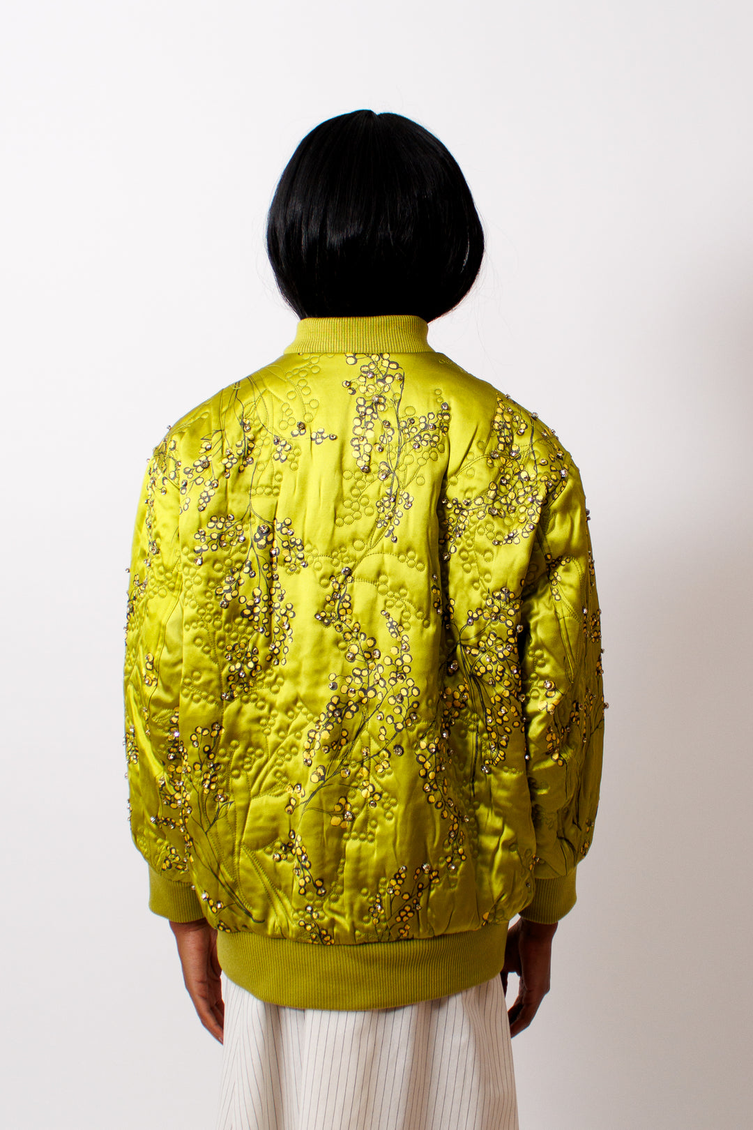 Ja'mes wearing Stine Goya Quilted Embroidery Covered Placket Voluminous Bomber Jacket rear view