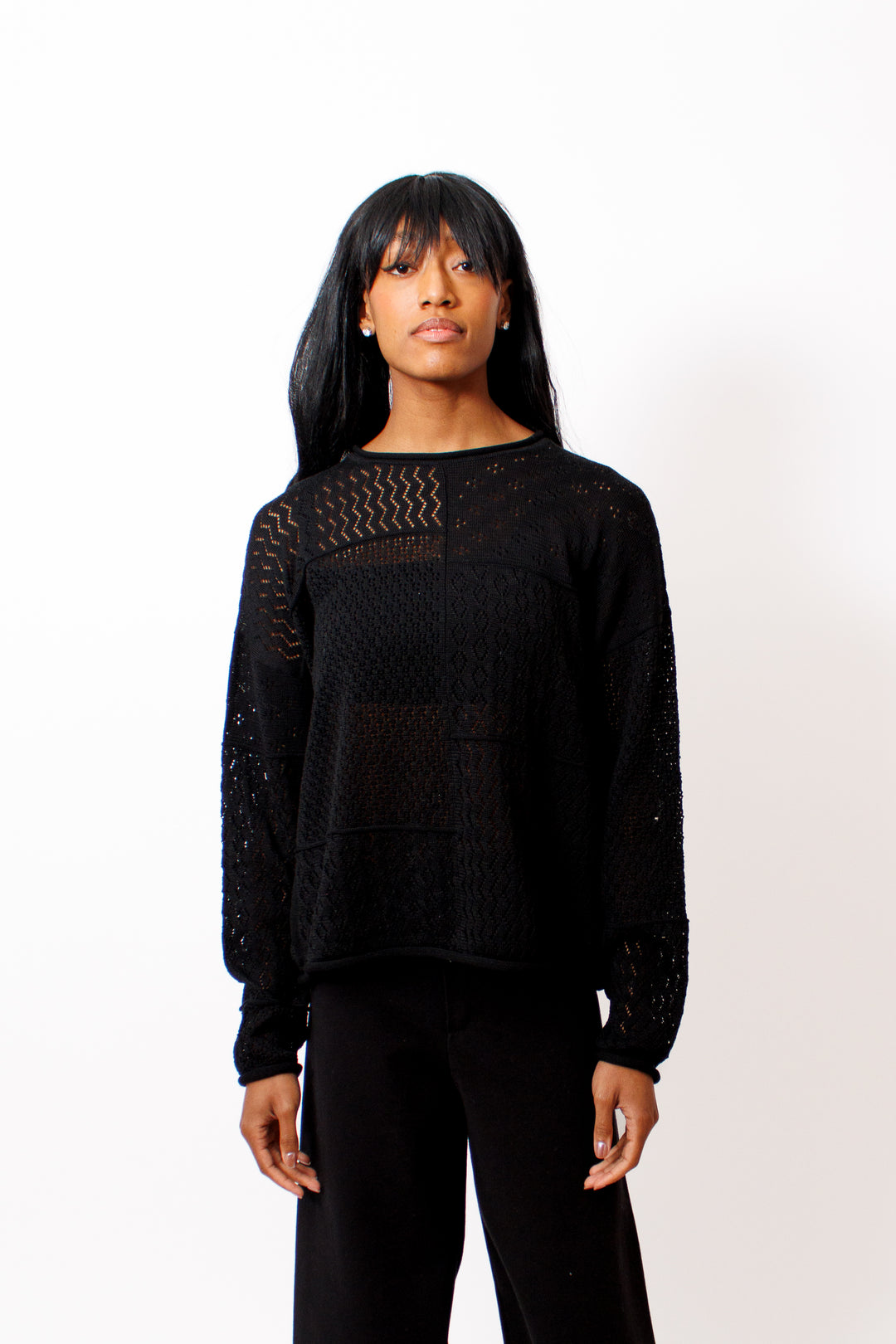 Ja'mes wearing Lauren Manoogian Mix Pointelle Crewneck front view 