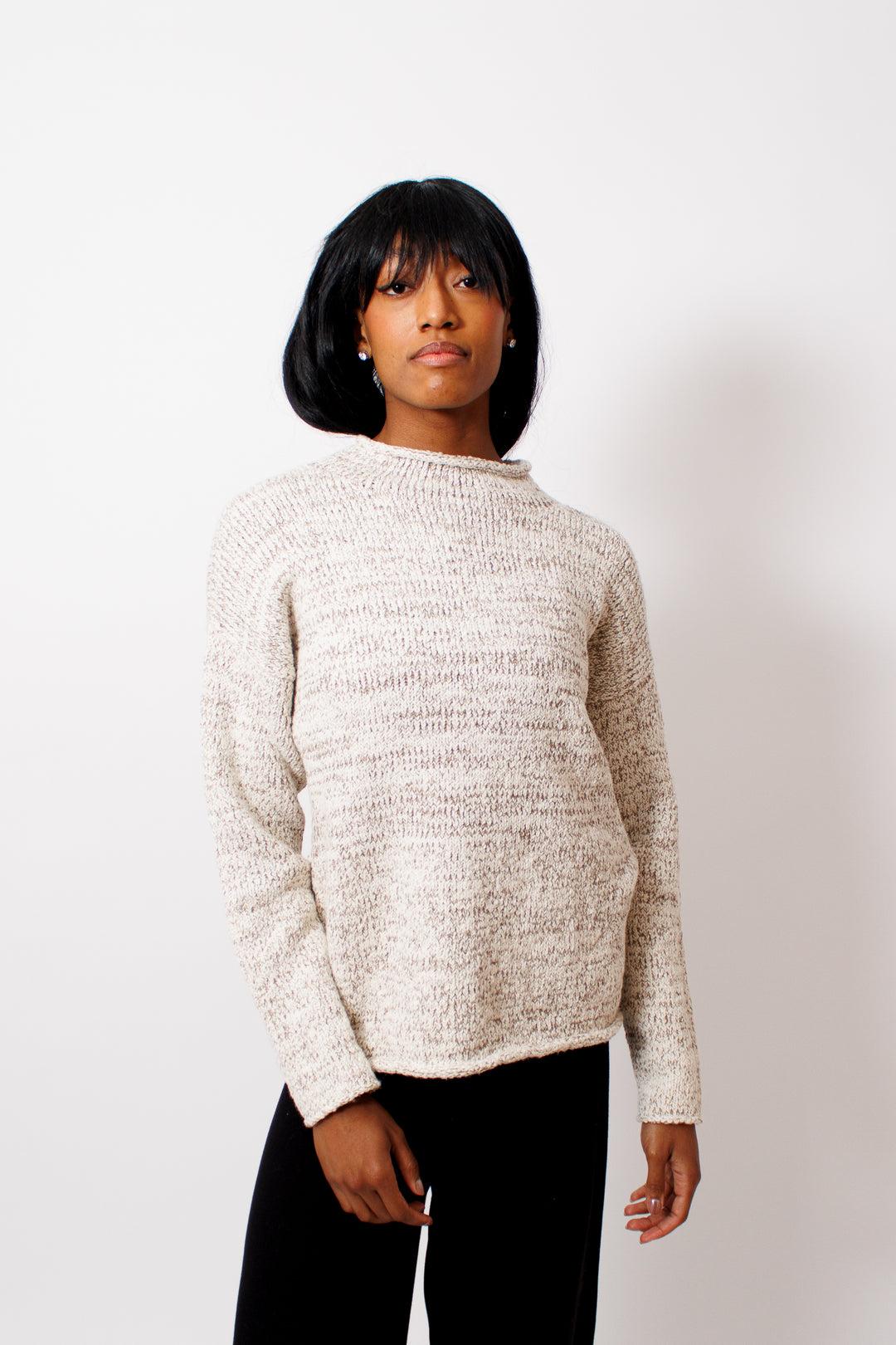 Ja'mes wearing Lauren Manoogian Marl Rollneck front view