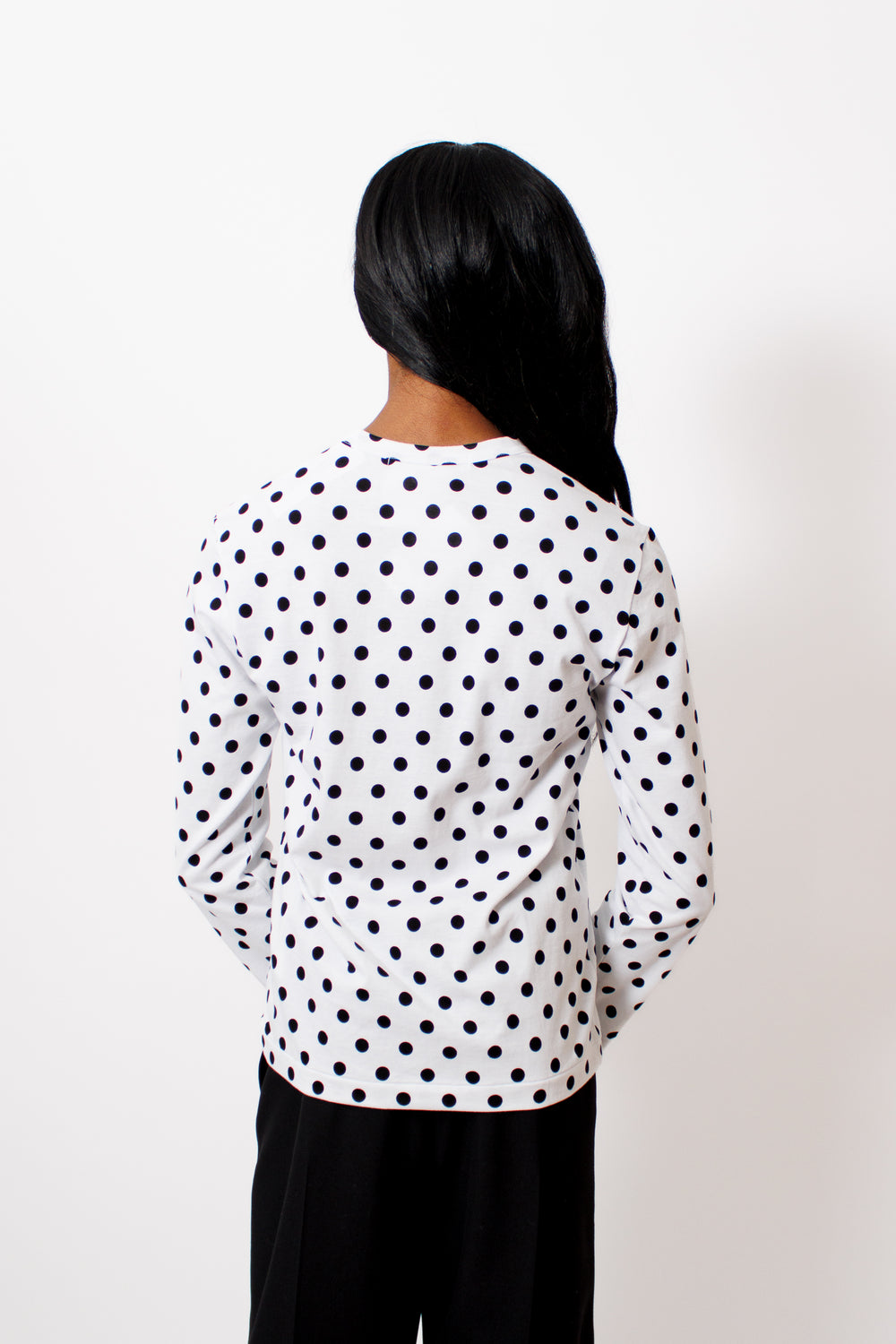 Ja'mes wearing Comme des Garçons Dots For Days Long Sleeve Crew Tee rear view