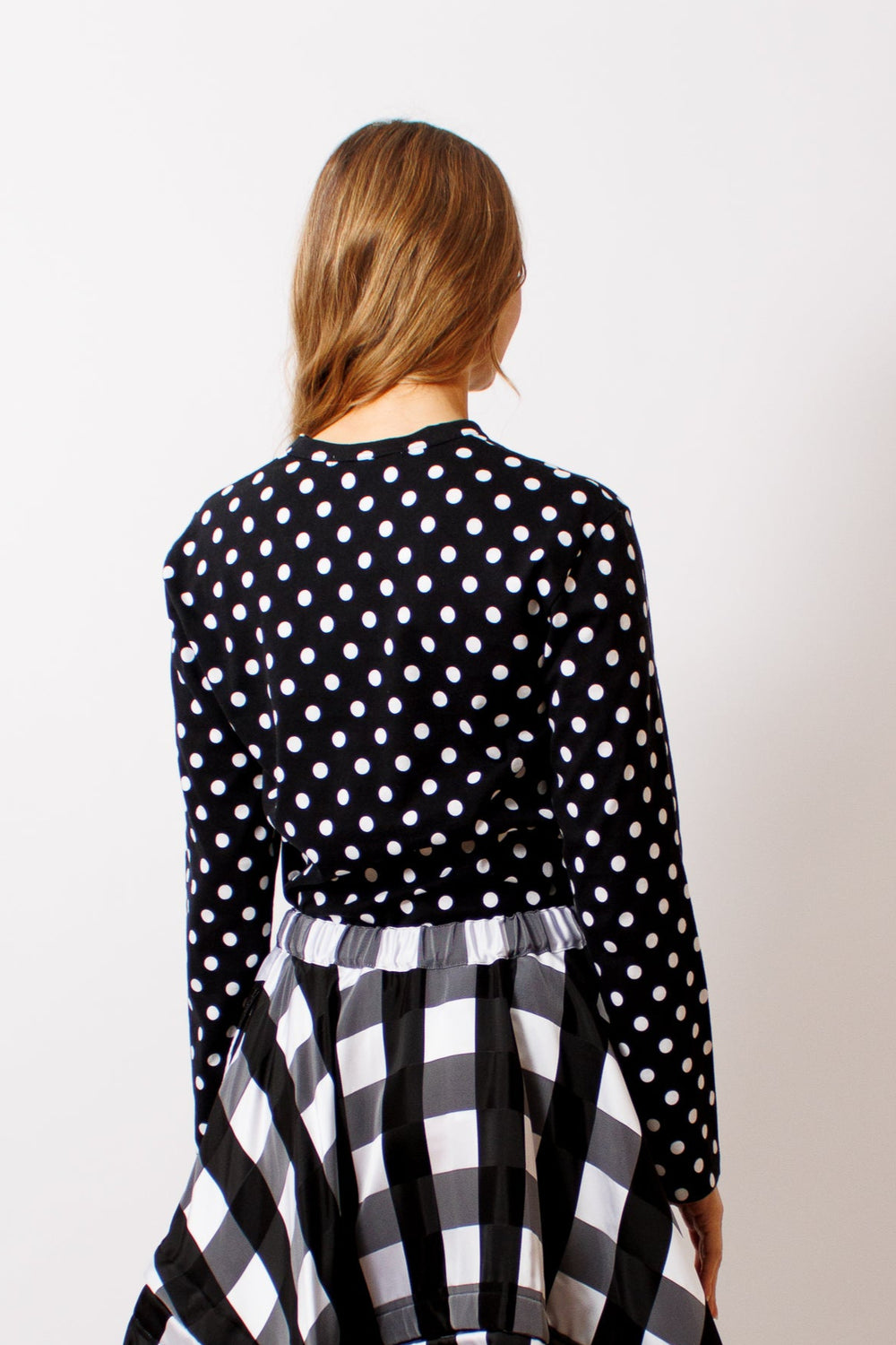 Mari wearing Comme des Garçons Dots For Days Long Sleeve Crew Tee rear view