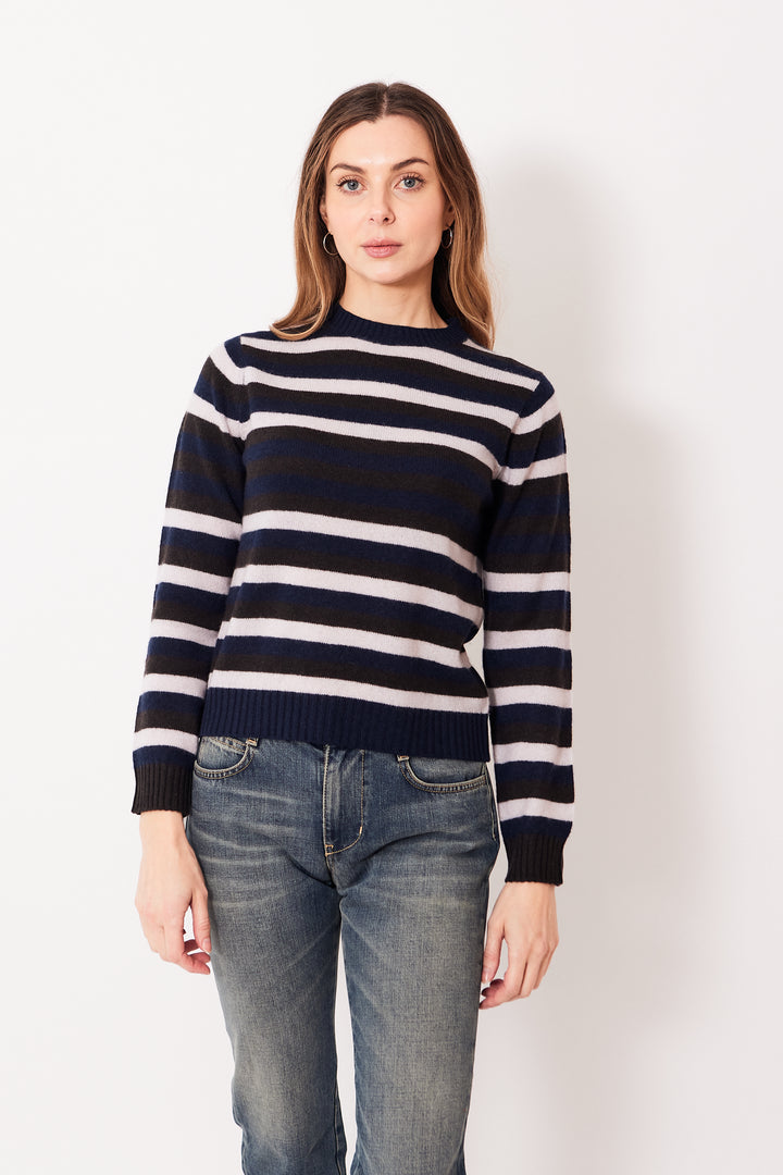 Mari wearing Jumper 1234 3 Stripe Crew front view