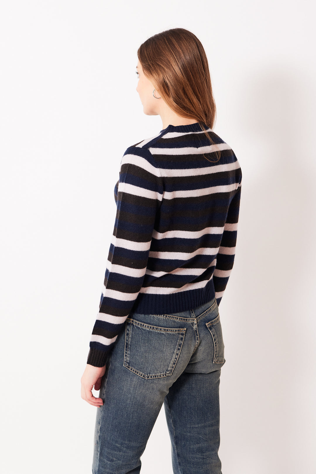 Mari wearing Jumper 1234 3 Stripe Crew rearview