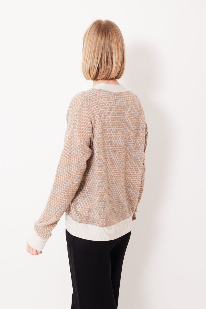 Madi wearing Jumper 1234 Honeycomb Cardigan rear view