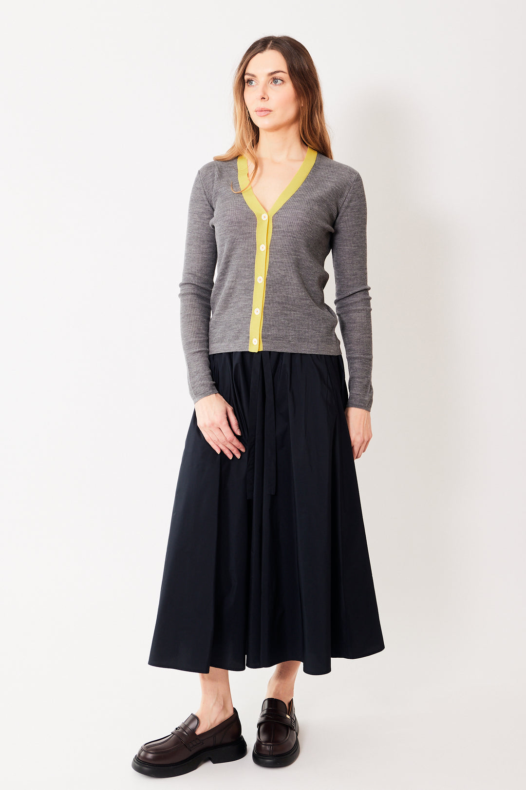 Mari wearing Odeeh Delicate Poly Elasticated Waist Drawstring Skirt front view