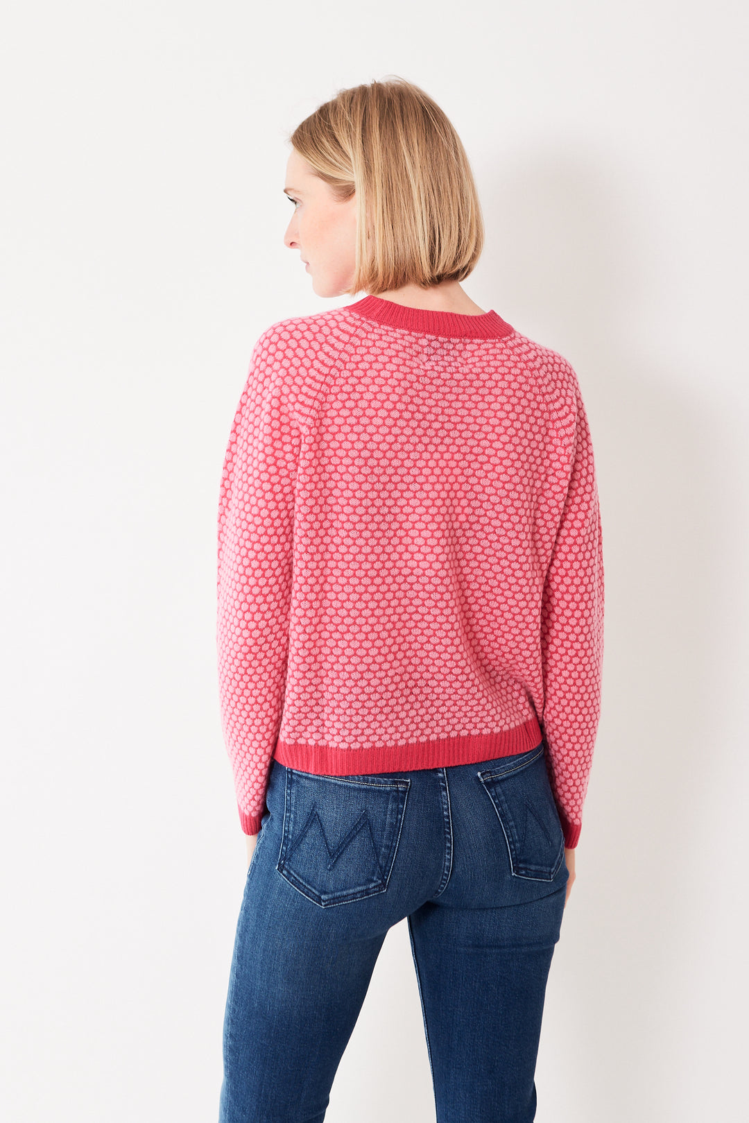 Madi wearing Jumper 1234 Honeycomb Crew rear view