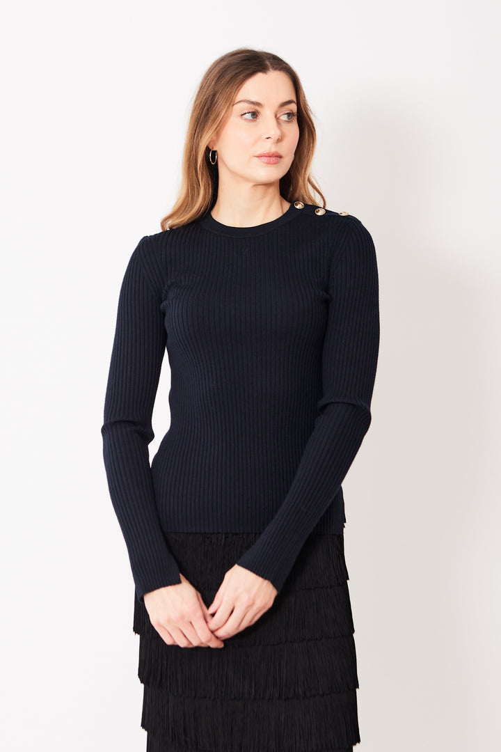 Mari wearing Dorothee Schumacher Essential Ease Pullover front view