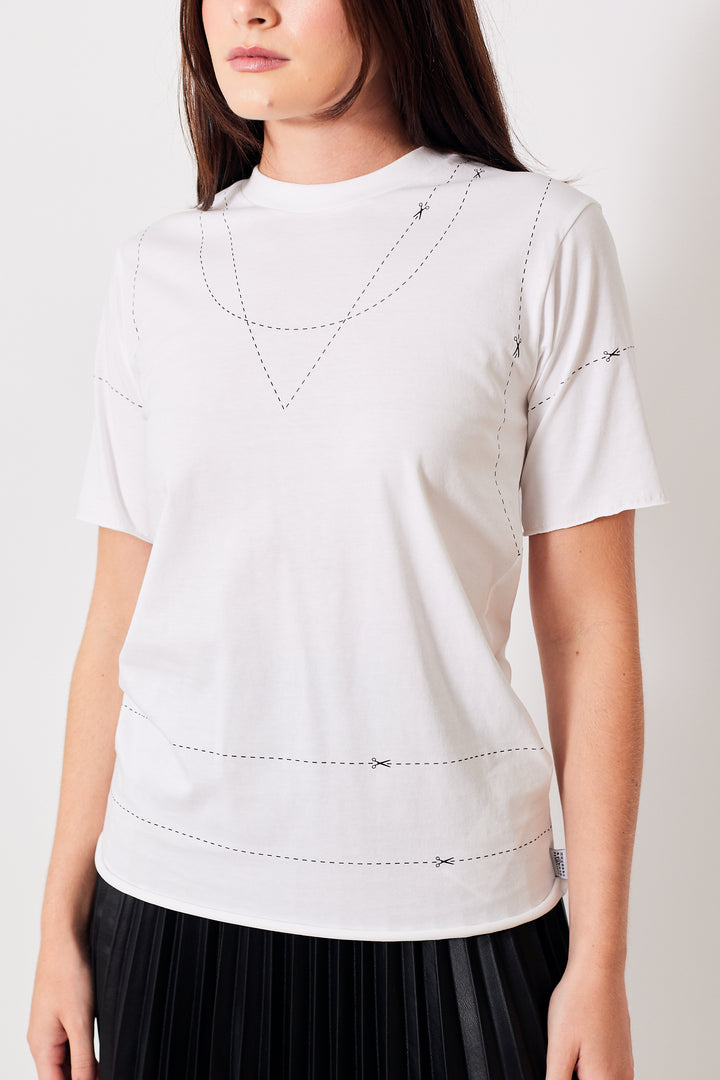 Julia wearing MM6 Maison Margiela Cut Here Cotton Jersey T-Shirt front view