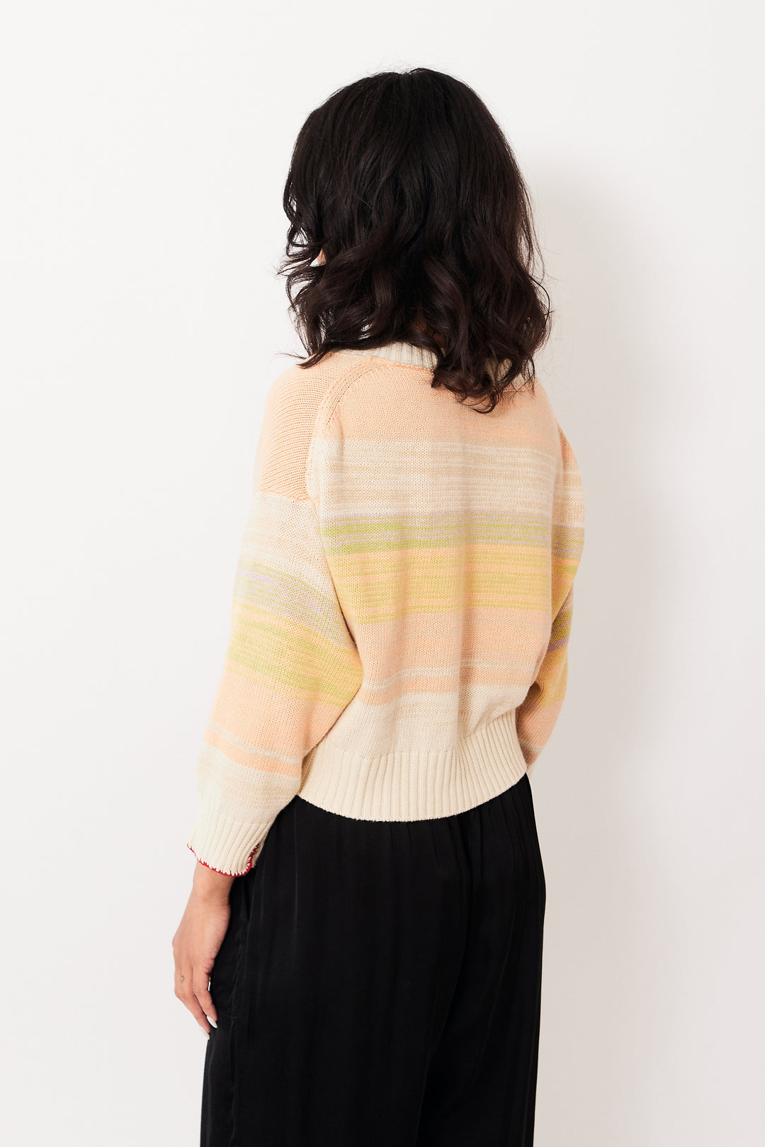 Amanda wearing Raquel Allegra Gower Cardigan rear view