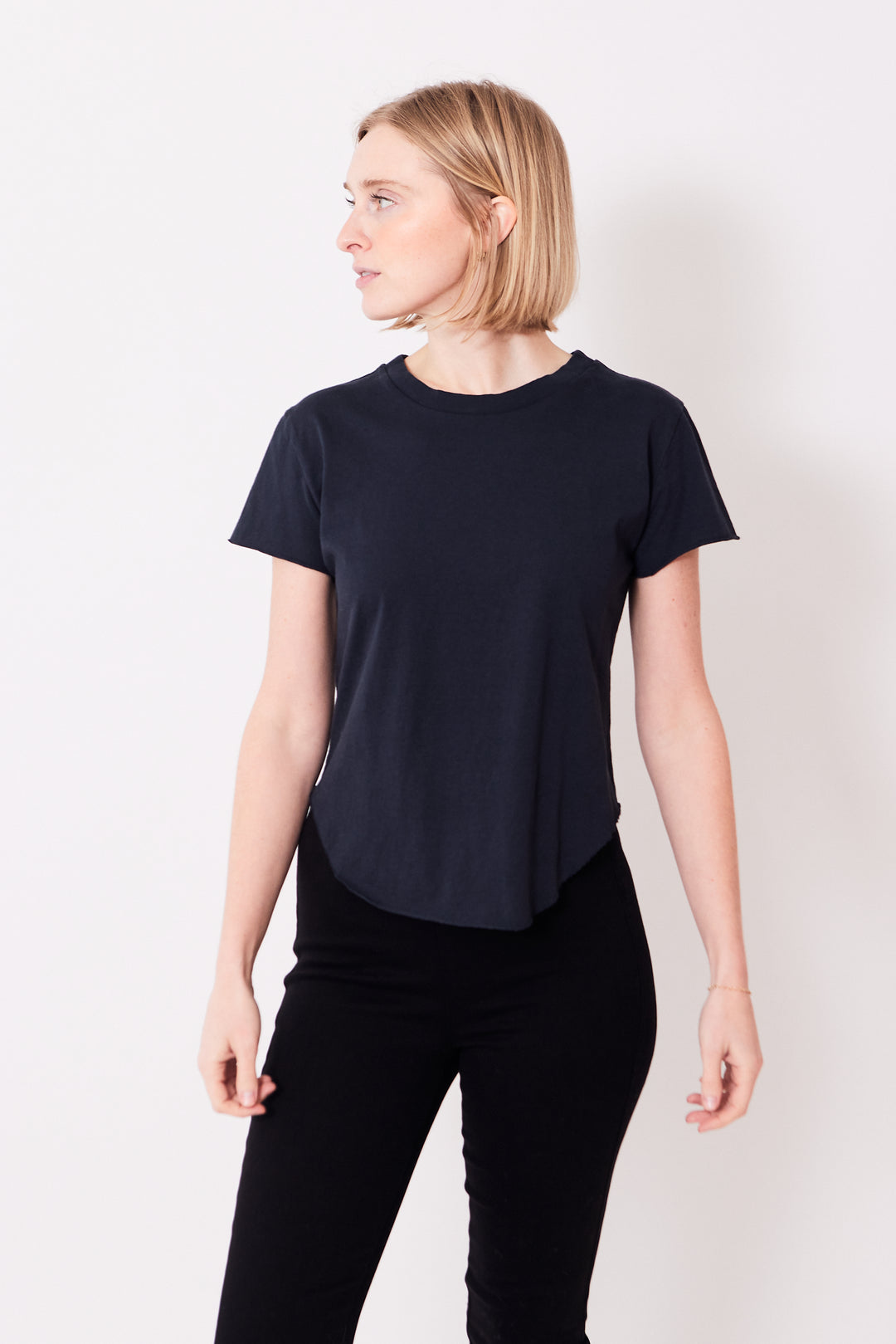 Madi wearing Frank & Eileen Theo Perfect Tee front view