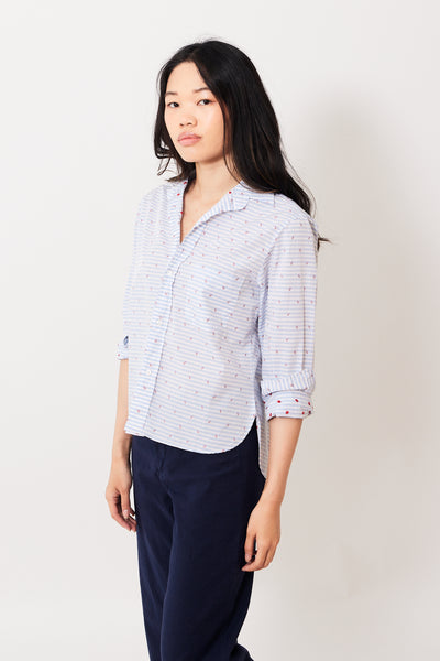 Madelyn wearing Frank & Eileen Silvio Woven Button Up front view