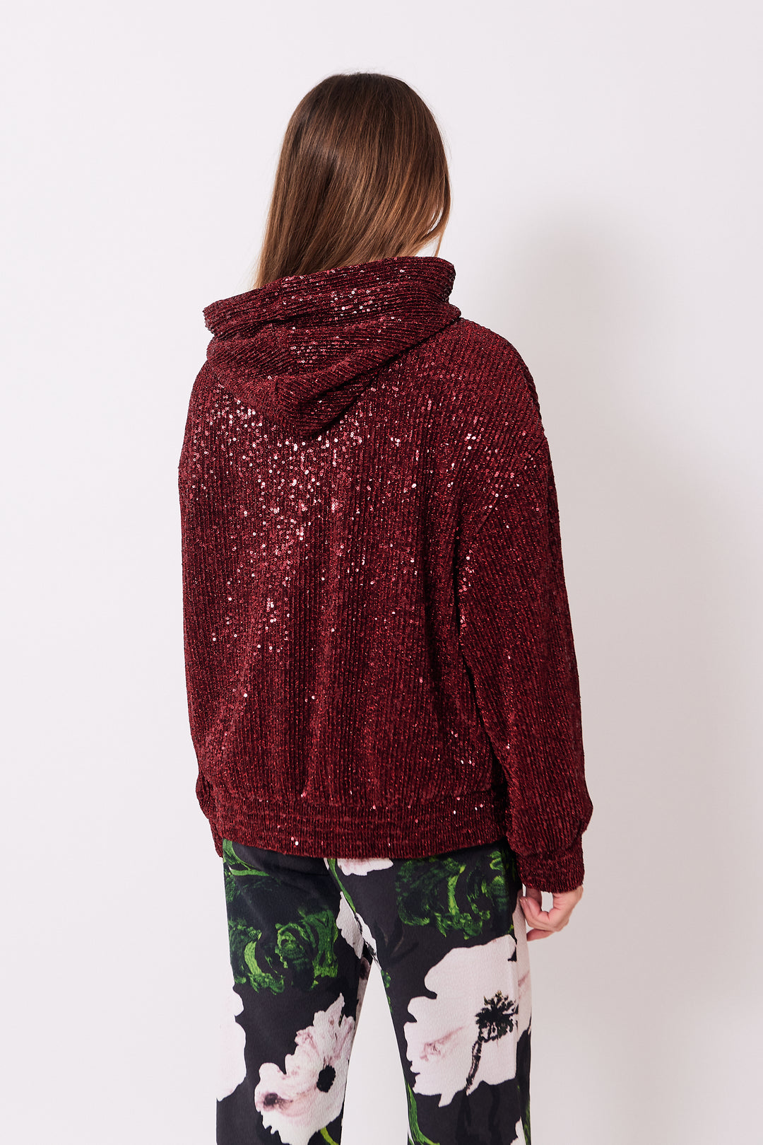 Mari wearing Stine Goya Sequins Jersey Oversize Hoodie rear view