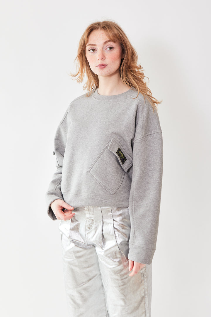 Waverly wearing Ganni Heavy Terry Drop Shoulder Sweat front view