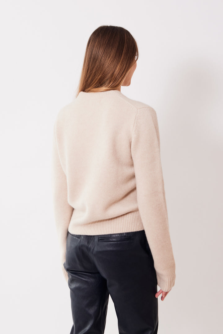 Mari wearing SPRWMN Classic Crew Sweater rear view