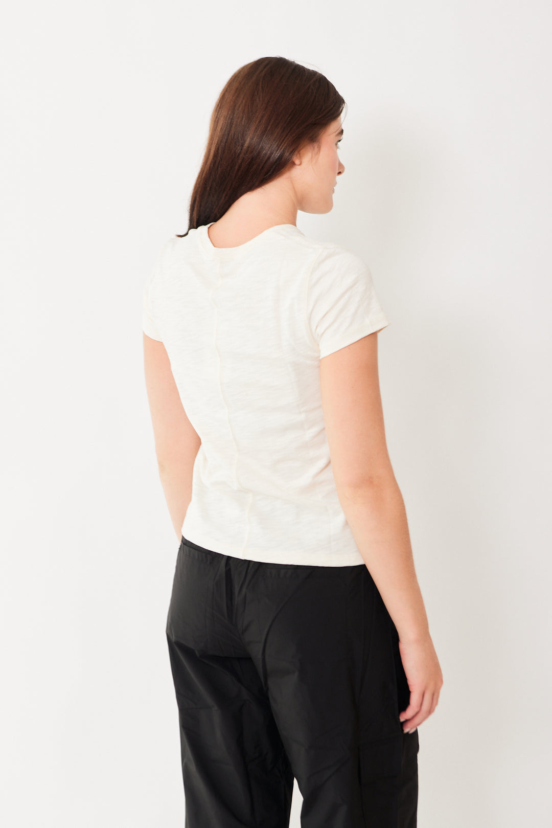 Julia wearing Lilla P Short-Sleeve Crewneck Tee rear view