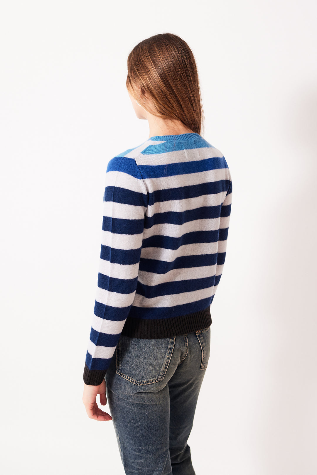 Mari wearing Jumper 1234 Gradient Stripe Crew rear view