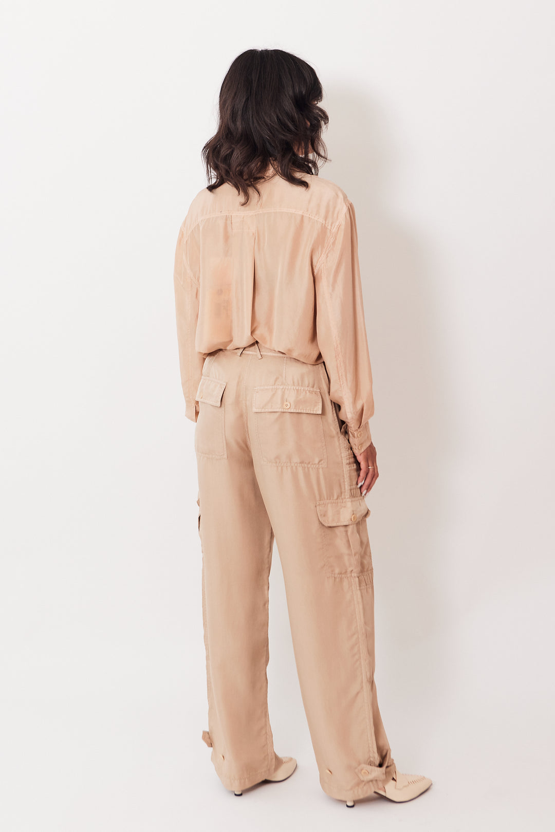 Amanda wearing Raquel Allegra Wilshire Pant rear view