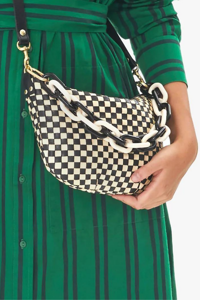Clare V. Los Angeles Beige Stripes-Black Leather/Canvas Handbag/Backpack  Sz. XL