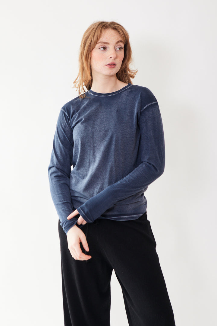 Waverly wearing Lauren Manoogian Bias Long Sleeve Tee front view