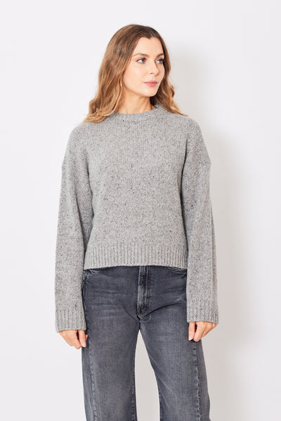 Mari wearingAllude Oversized Boxy Crop Crew Neck Sweater front view