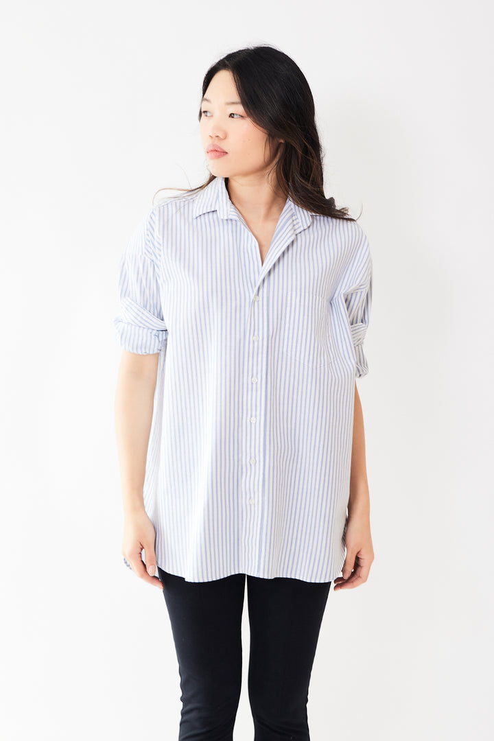 Madelyn wearing Frank & Eileen Shirley Oversized Button Up Shirt front view