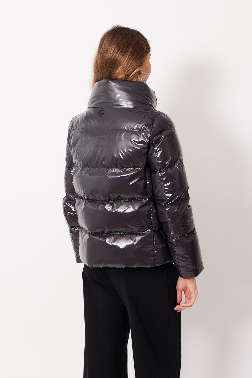 Mari wearing Herno Gloss Zipper Jacket rear view