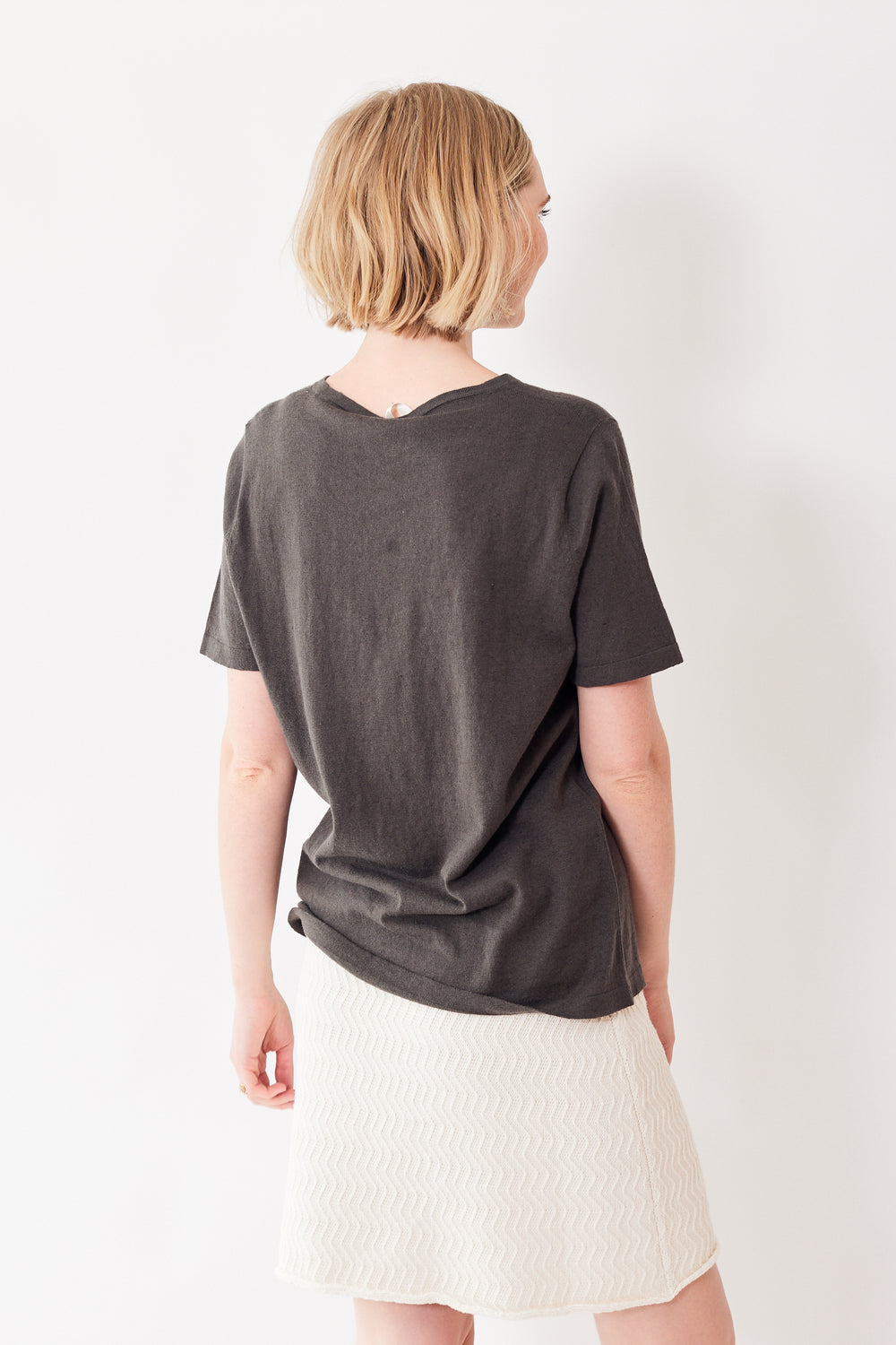 Madi wearing Lauren Manoogian Short Sleeve Crewneck rear view