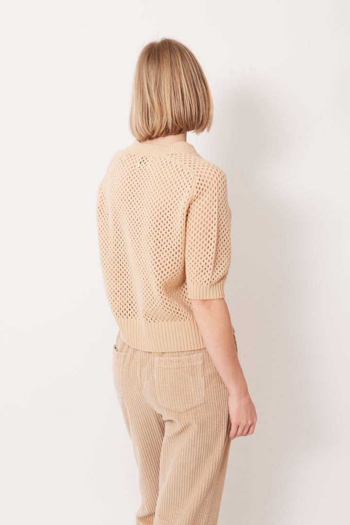 Madi waring Allude Half Sleeve Open Weave Sweater rear view