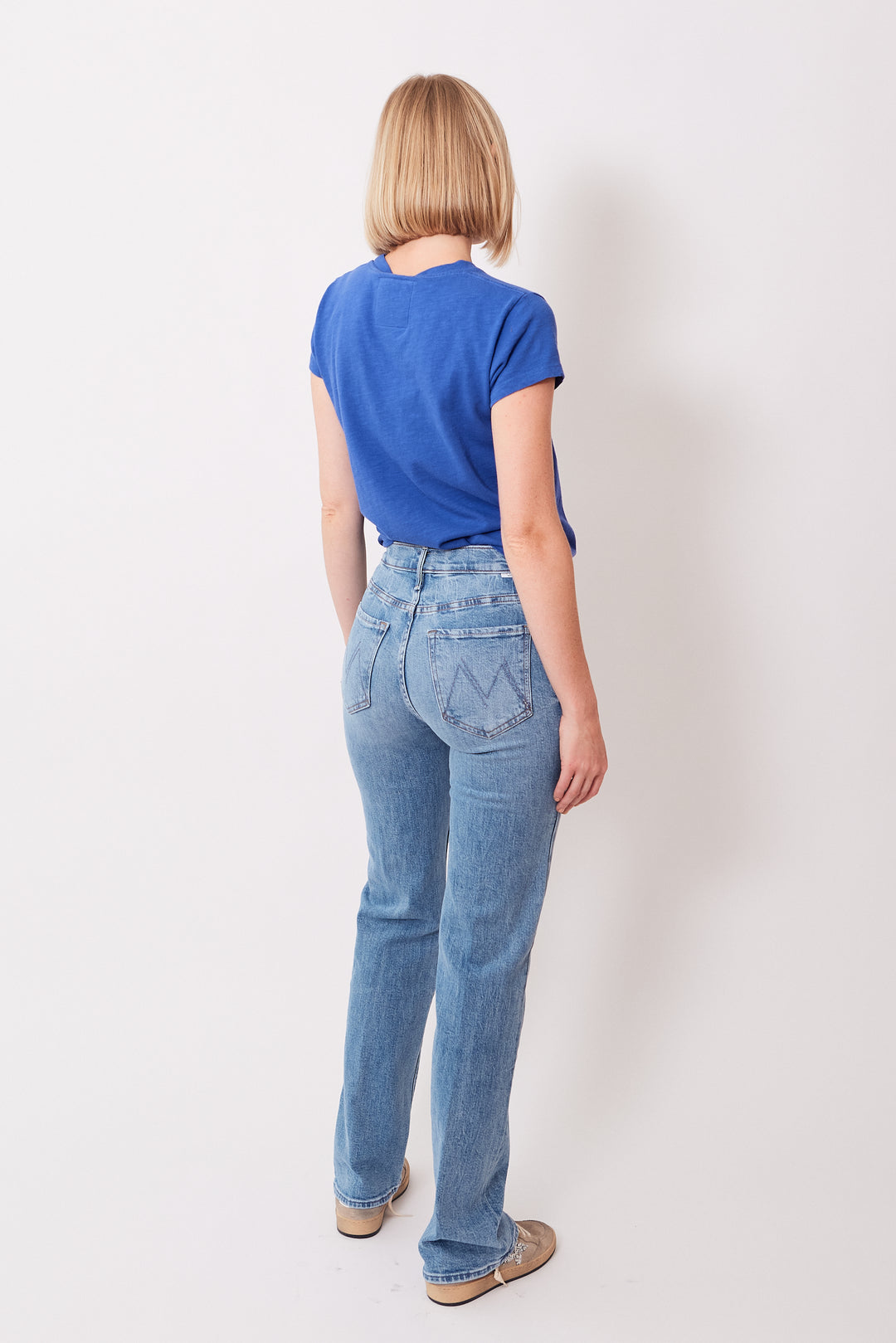 Madi wearing Mother Denim The Kick It rear view