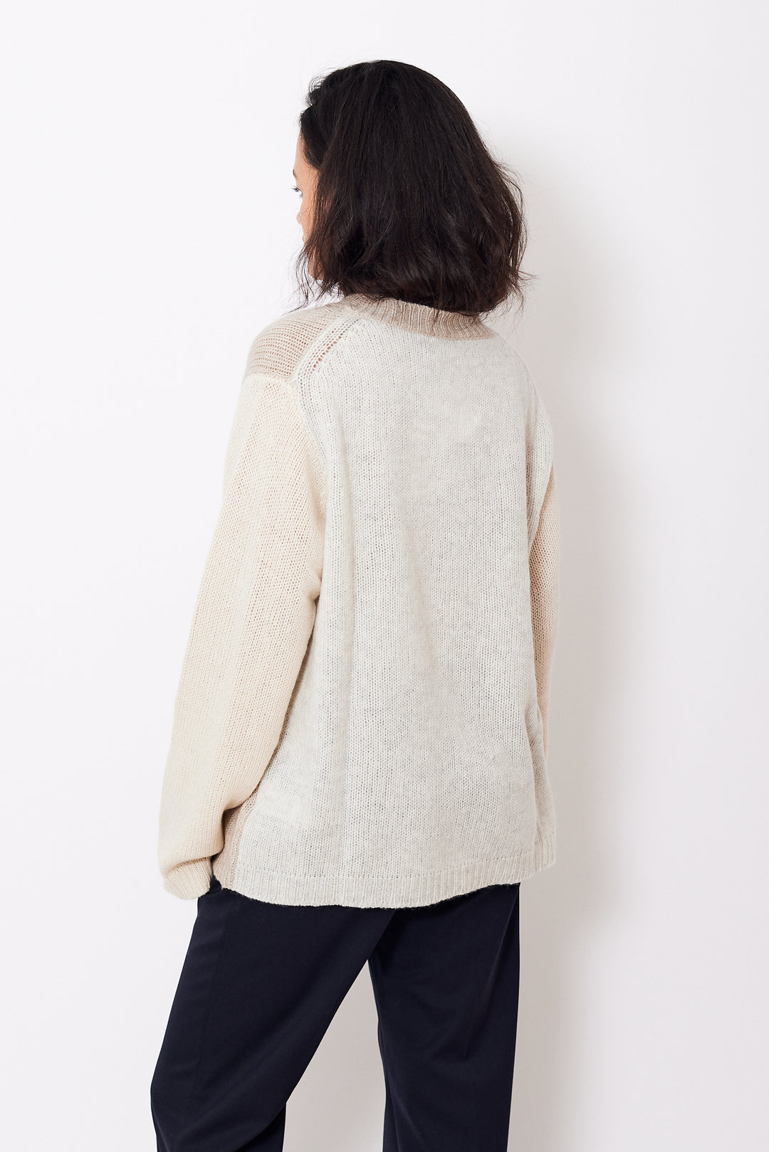 Amanda wearing Sofie D'Hoore Matcha Multicolor Sweater rear view