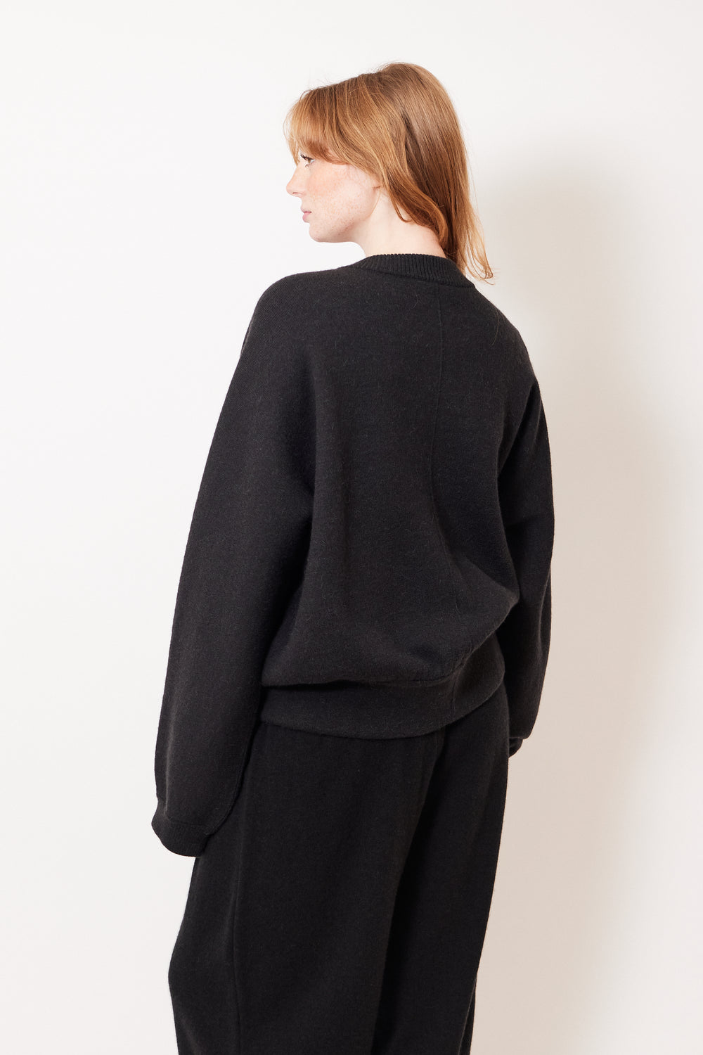 Waverly wearing Lauren Manoogian Double Knit Bomber rear view