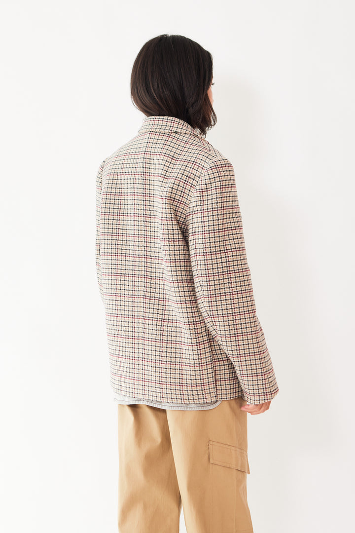 Amanda wearing Ganni Check Wool Mix Boxy Blazer rear view