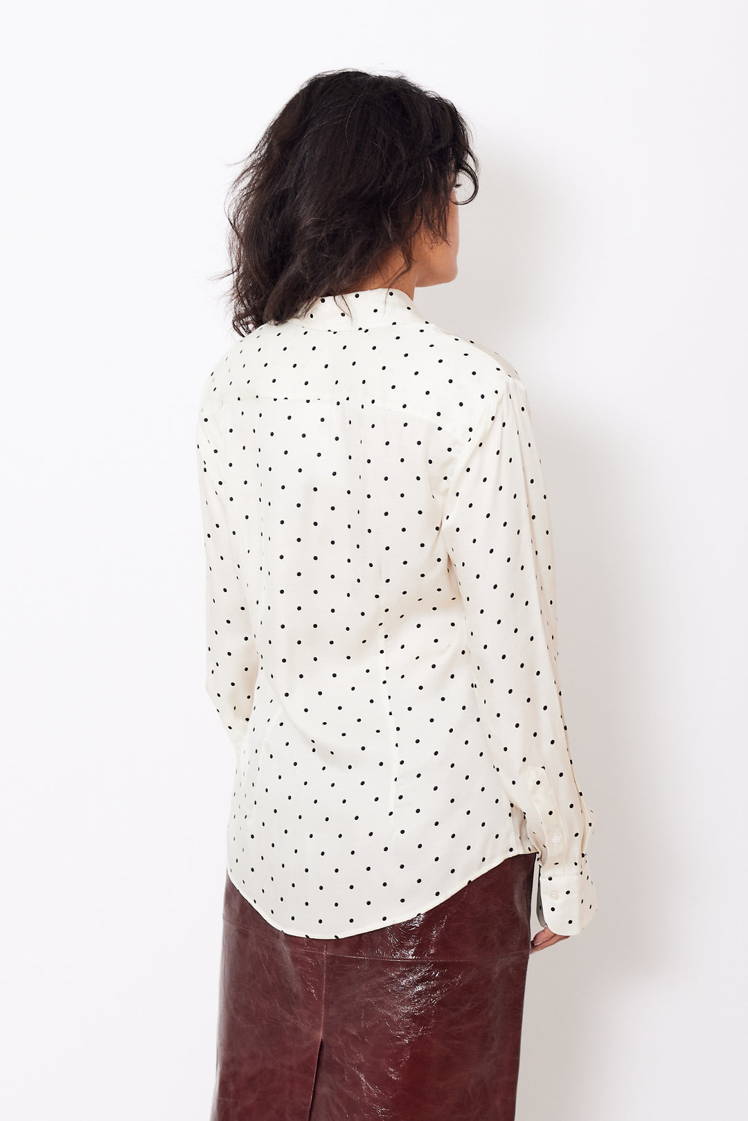 Amanda wearing Seventy Dotted Viscose Blouse rear view