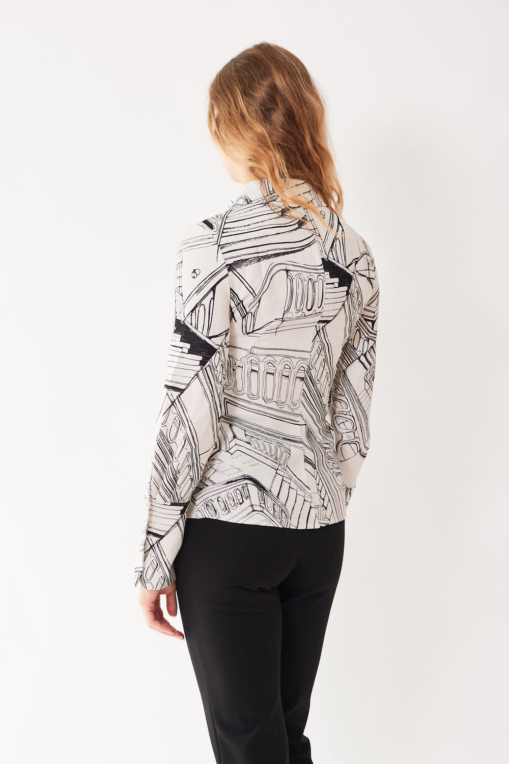 Mari wearing Stine Goya Fitted Long Sleeve Shirt rear view