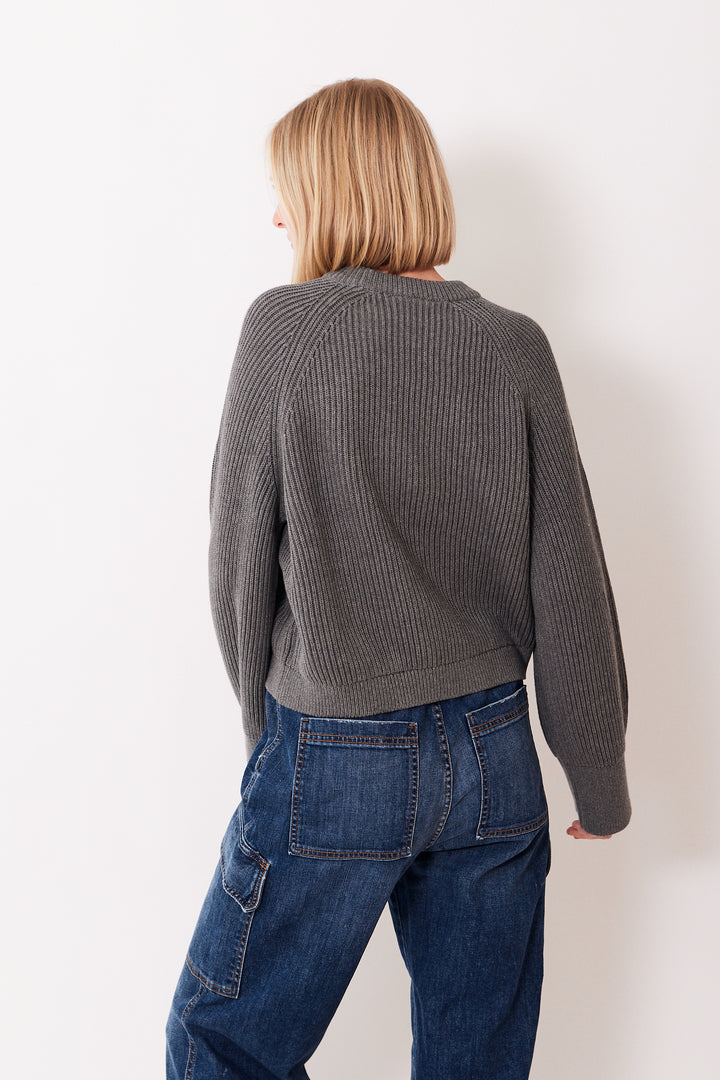 Madi wearing White + Warren Organic Cotton Plaited Crewneck rear view