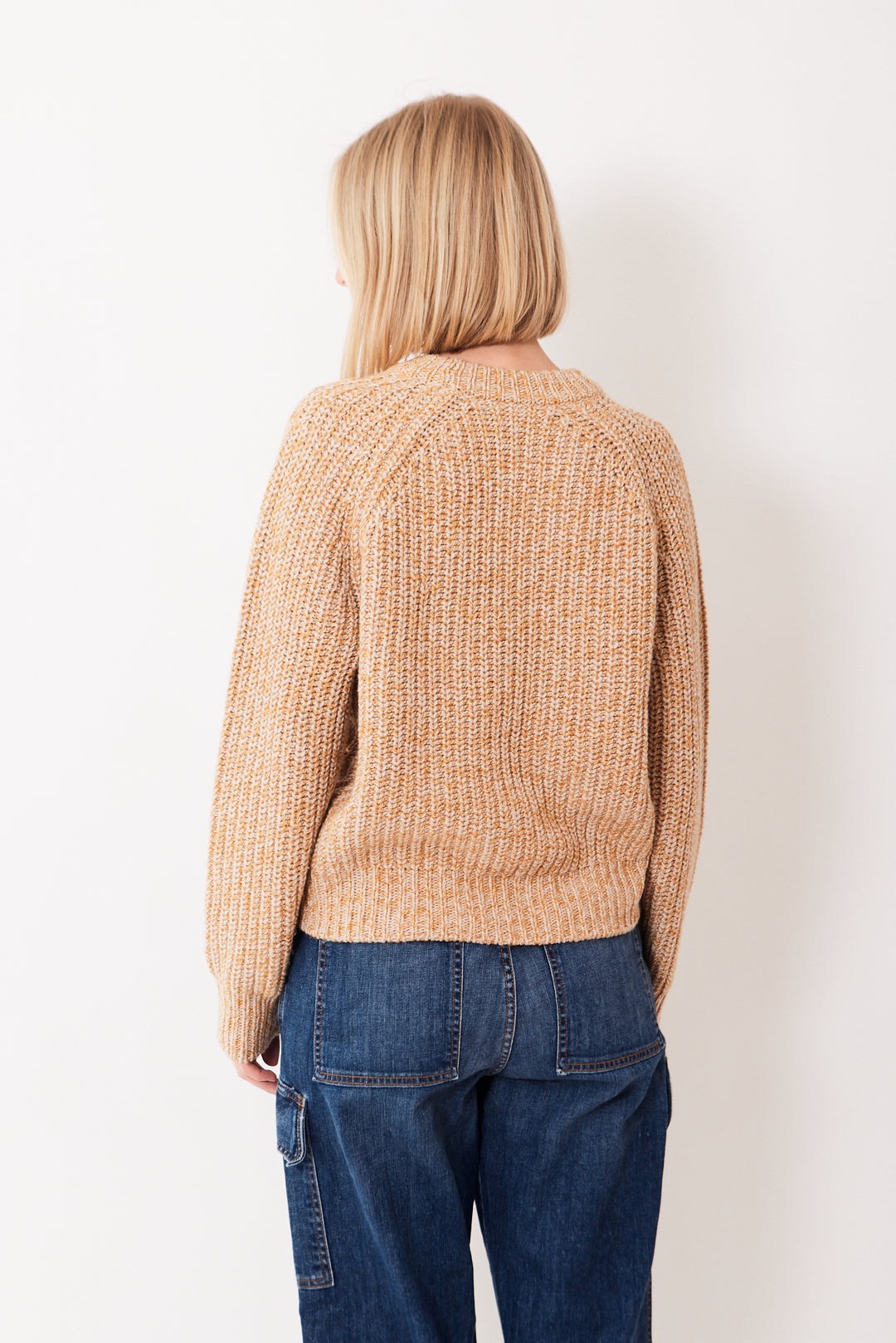 Madi wearing White + Warren Cotton Cashmere Blend Marled Sweatshirt rear view