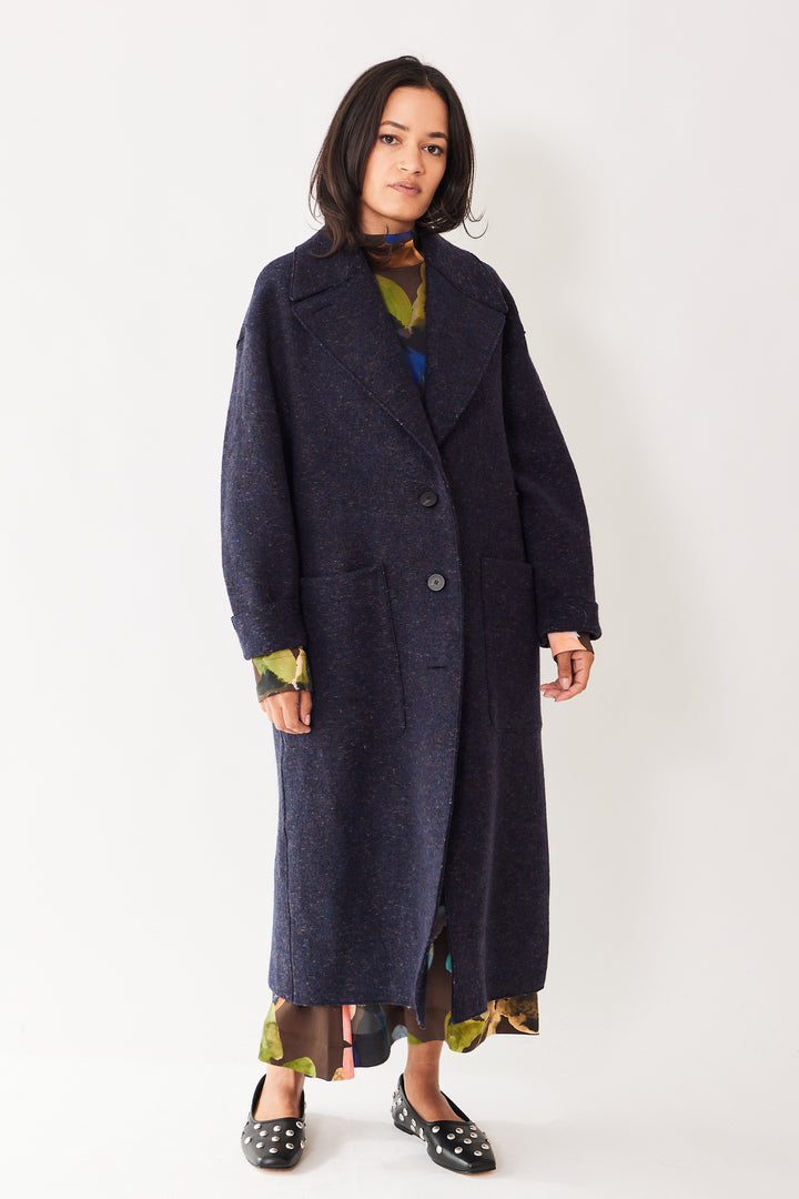 Amanda wearing Harris Wharf Boiled Wool Greatcoat front view